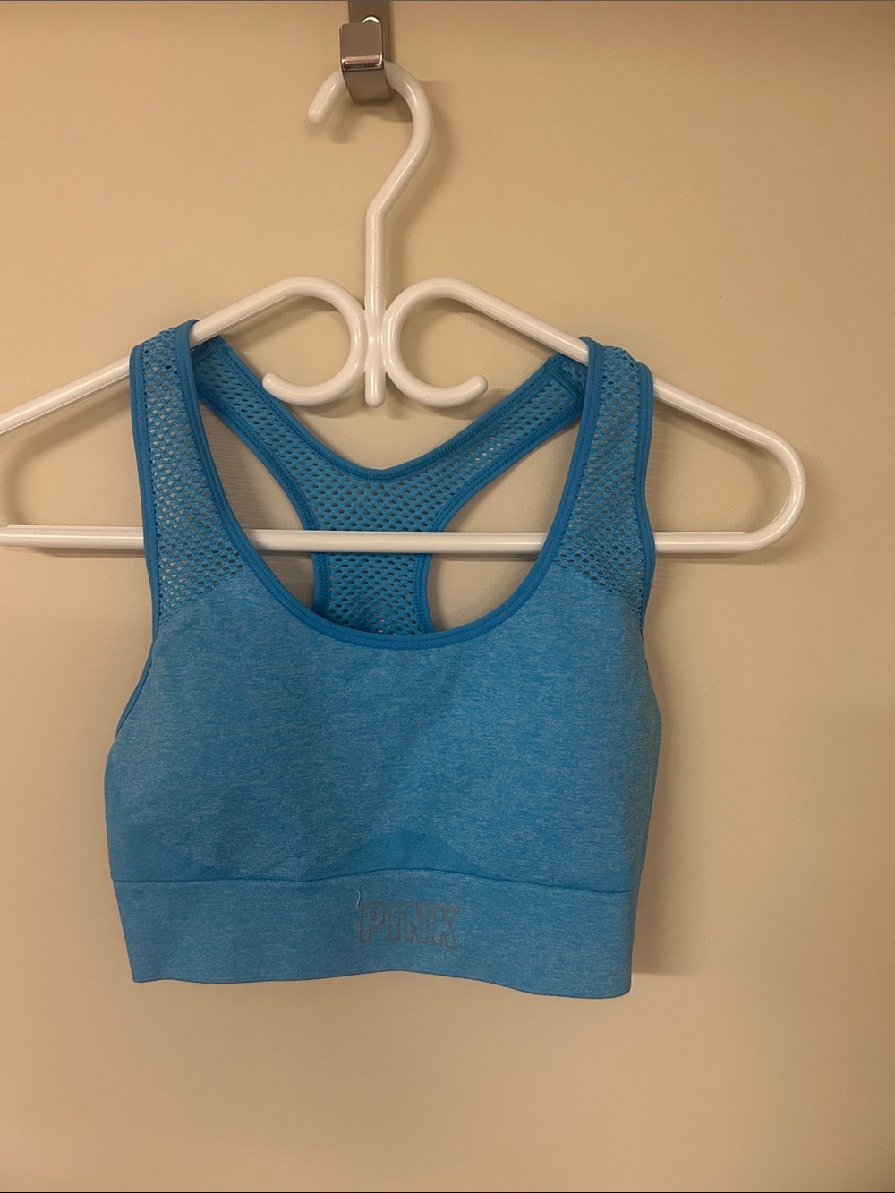 PINK Victoria's Secret Sky Blue Seamless Mesh Racerback Sports Bra